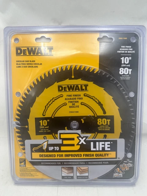 DeWalt DWA11080 10" 80T Tungsten Steel Fine Finish Circular Saw Blade New