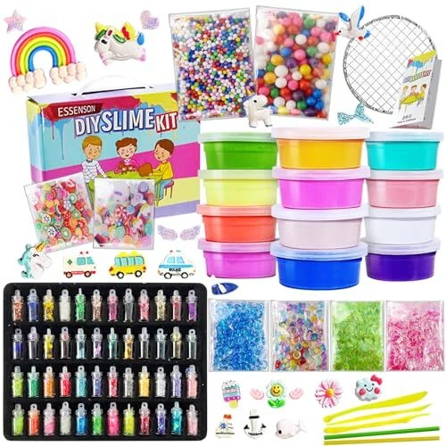 Kit Slime DIY – 48 Paillettes, 12 Slimes Transparents, Perles Et Charmes – Coffret Créatif Pour Enfants