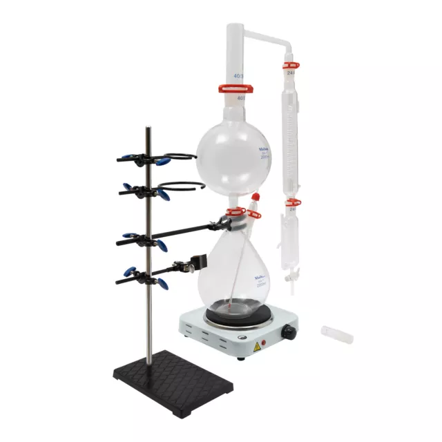 2L Lab Essential Oil Steam Distillation Apparatus Oil Glassware Set w/ Hot Stove