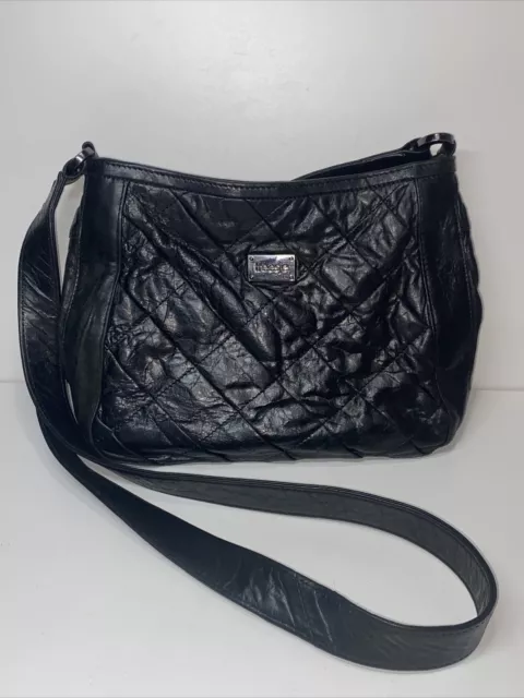Treesje HALEN Black Italian Fine Leather Quilted Top Zip Crossbody Beautiful Bag Treesje HALEN Black Italian Fine Leather Quilted Top Zip Crossbody Beautiful Bag