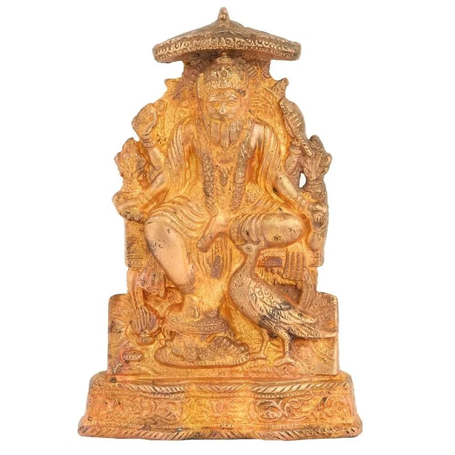 Handmade Vintage Finish Brass Indian God with Peacock Figurine Statue