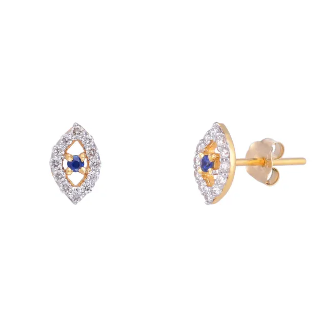 Pendientes Evil Eye Stud 14K Oro Diamante, Zafiro Boda Regalo de Navidad...