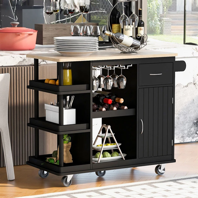 KITCHEN ISLAND TROLLEY Cart Storage with Drawer and Adjustable