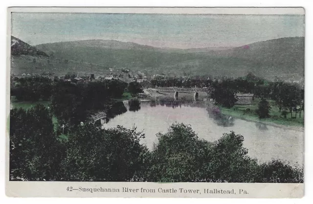 Hallstead, PA,  Postcard Birds-eye View of Susquehanna River From Castle Tower