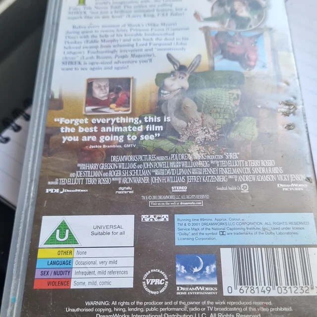 DREAMWORKS SHREK (2001) VHS Tape PAL U Certificate English Family ...