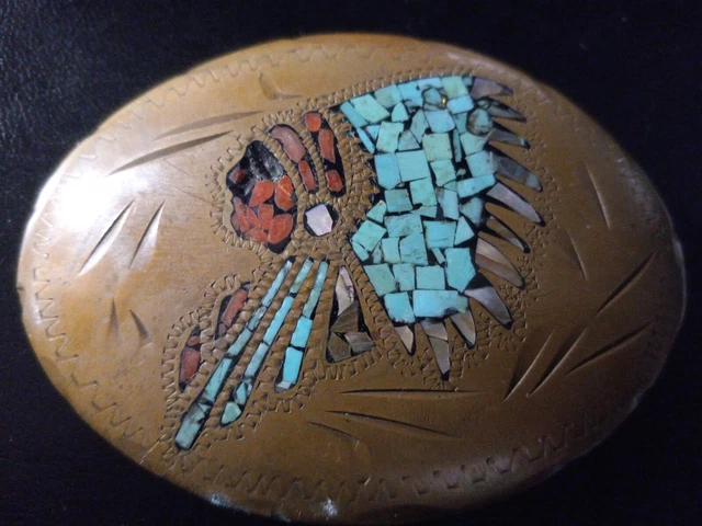 C & L Belt Buckle Turquoise Inlay Indian Chief Design