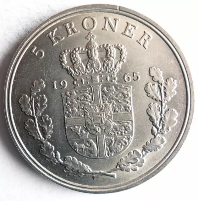 1965 DENMARK 5 KRONER - Excellent Coin - FREE SHIP - Bin #150