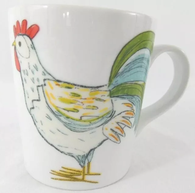 Crate & Barrel Mug Rise & Shine Rooster Chicken Coffee Cup Mug White Ceramic