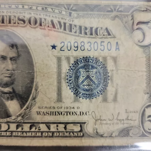 RARE🌟1934 D 5 Five Dollar StarNote ⭐️Bill Silver Certificate Blue Seal🌟
