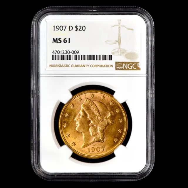 1907-D $20 Gold Liberty ✪ Ngc Ms-61 ✪ Unc Uncirculated Double Eagle ◢Trusted◣