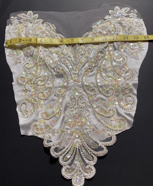Vintage Wedding Dress Bodice Back Sleeves Appliqués Beaded Pearls Sequins Lot 10