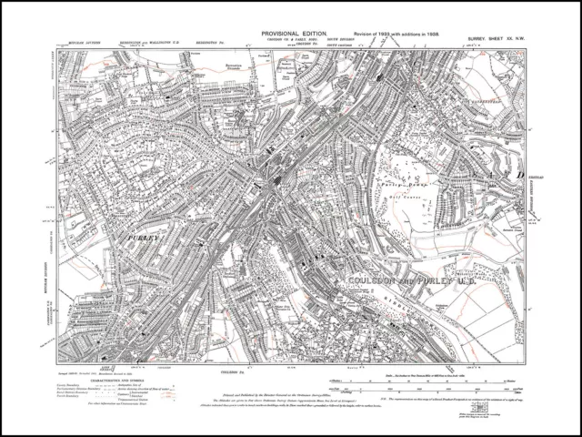 Purley, Sanderstead (west) in 1938 - old map Surrey 20-NW