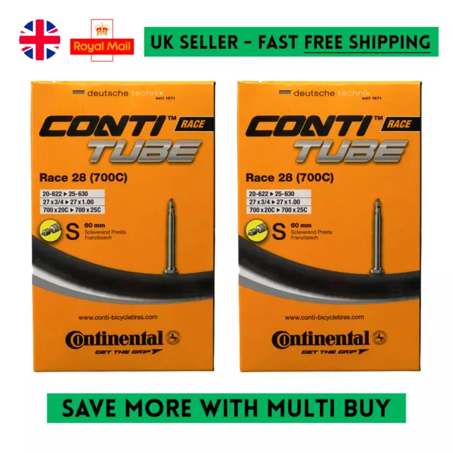 2 X Continental Conti Race 28 700c 20-25c 630 Road Inner Tube S60mm PRESTA Valve