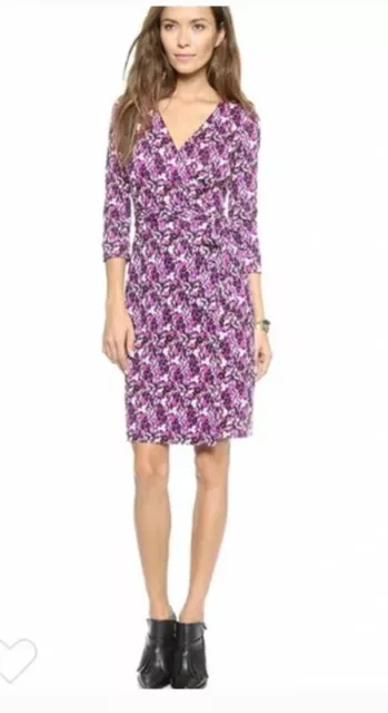 DIANE VON FURSTENBERG Sz 10 Purple Leopard Floral Silk Jersey Wrap Dress Julian