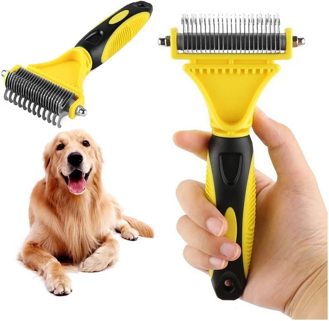Pet Dematting Comb, 2 Sided Undercoat Rake for Cats&Dogs Pet Grooming Tool Remov