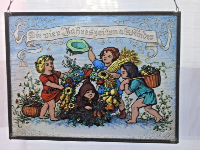 Las cuatro estaciones como niños foto de ventana vidriería pintura de vidrio posterior - Sam