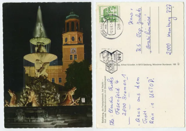 59316 - Salzburg - Reisdenzbrunnen mit Glockenspiel -AK, gelaufen in Deutschland