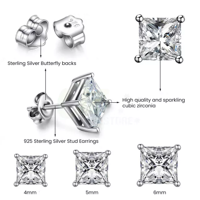 1 Pair Sterling Silver Stud Earrings with Cubic or Round Zirconia Stones 2