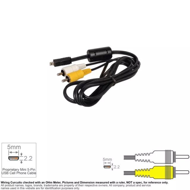 Cable USB Mobile Phone Audio Video Mini 5-Pin Male 2 RCA Male AV 5FT SKU 115342