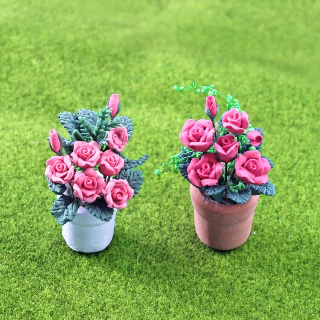 Maßstab 1:12 Puppenhaus Miniatur Rosa Rosen Garten Pflanzen Blumen Dekor Zubehör