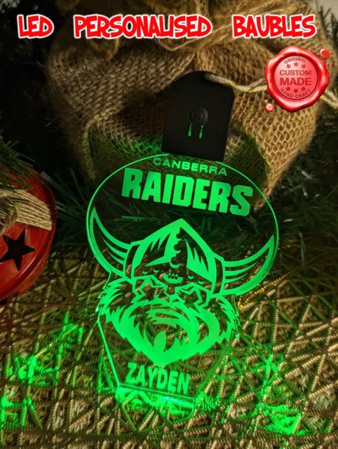 Canberra Raiders Personalised Name Christmas Bauble LED Light Up Decoration