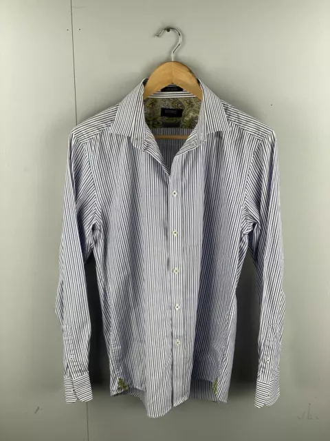 Oxford Men’s Long Sleeve Dress Shirt -Slim Fit -Size Medium -Blue Purple Stripe