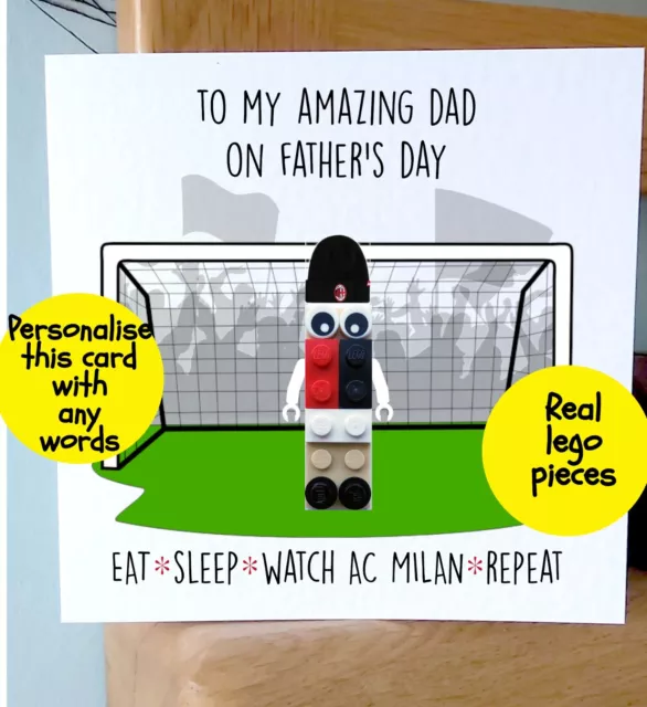 Personalised made LEGO person Father's Day AC MILAN FOOTBALL CLUB Brick Card