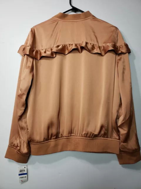 Maison Jules Womens Orange Satin Ruffled Bomber Jacket Outerwear Sz XL NWT 2