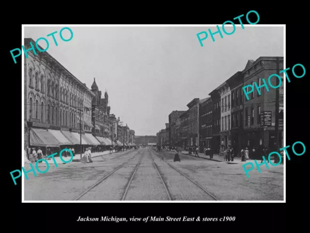 OLD LARGE HISTORIC PHOTO OF JACKSON MICHIGAN VIEW OF THE MAIN STREET EAST c1900