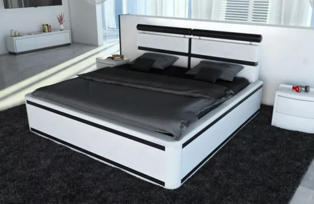 Polsterbett Leder Doppelbett Designerbett LED Beleuchtung VENEDIG Ehebett Modern