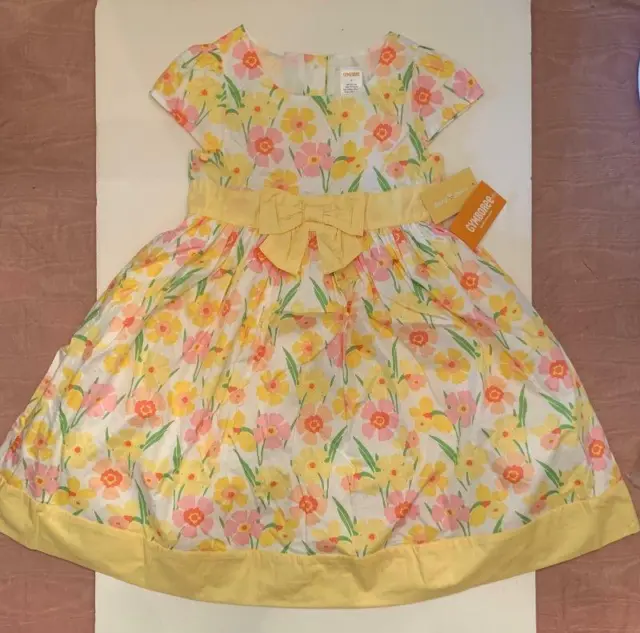 Gymboree Spring Jubilee Girls Yellow Floral Dress w Bow Size 6 NWT
