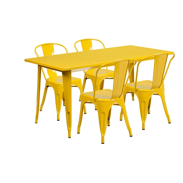 31.5inWx63inL Rectangular Metal Table Set w/4 Bistro Chairs Yellow