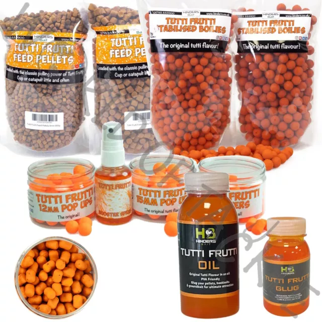 Hinders Tutti Frutti Boilies Pellets Pop Ups Wafters Glug Spray Carp Fishing