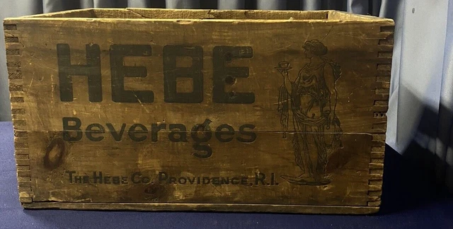 RARE ANTIQUE HEBE Co BEVERAGES PROV RI WOOD CRATE BOX VINTAGE SODA  ADVERTISING