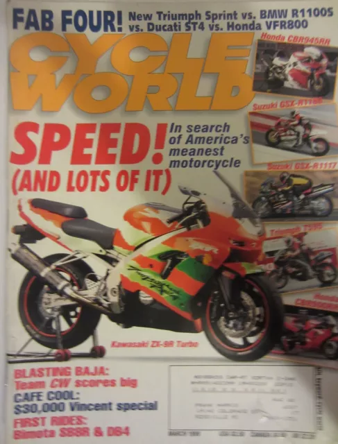 Cycle World Magazine March 1999 Speed! In search of America's meanest Motorcycle