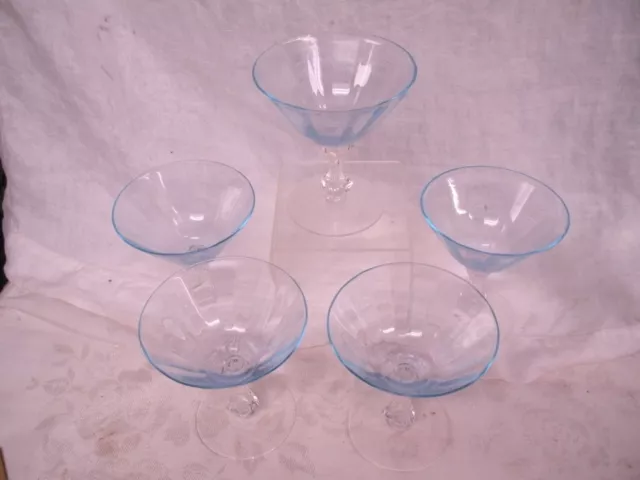 Tiffin Franciscan Cerulean Blue #17566 Stem Set of 5 Champagne/Tall Sherbet