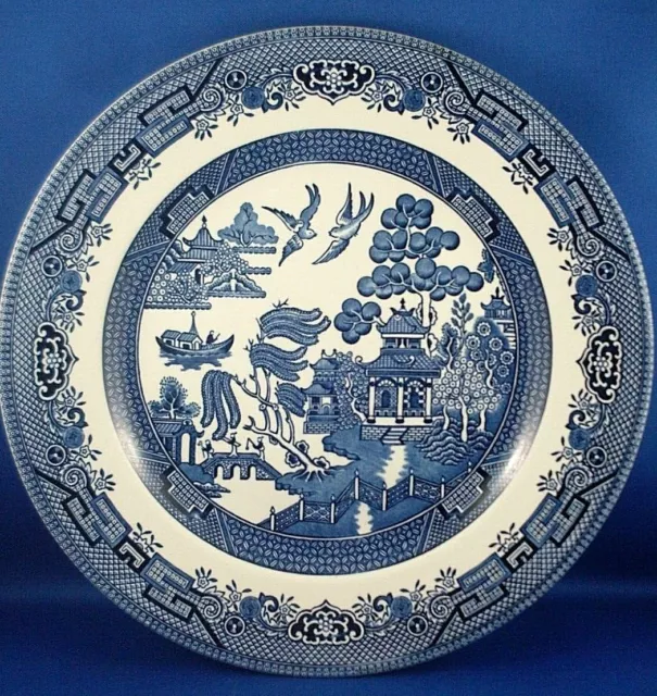 Retro 1980's CHURCHILL England BLUE WILLOW 24.5cm GEORGIAN SHAPE DINNER PLATE Au