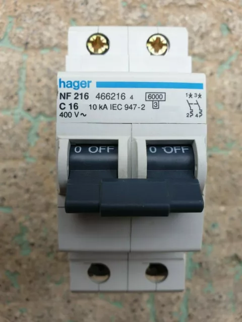 DISJONCTEUR HAGER 2P 16A 10kA COURBE C 400v Réf NF216.