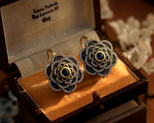 Boucles d'oreilles Petit Puces Dormeuse Doré Art Deco Rond Serti de CZ Blanc EH2