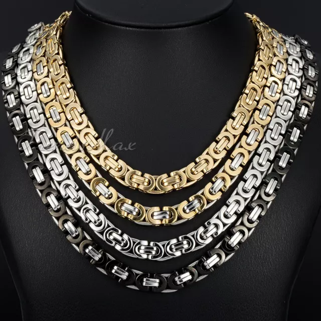 6/8/11mm Silver/Gold Plated Stainless Steel FLAT BYZANTINE Chain Necklace 18-36" 3