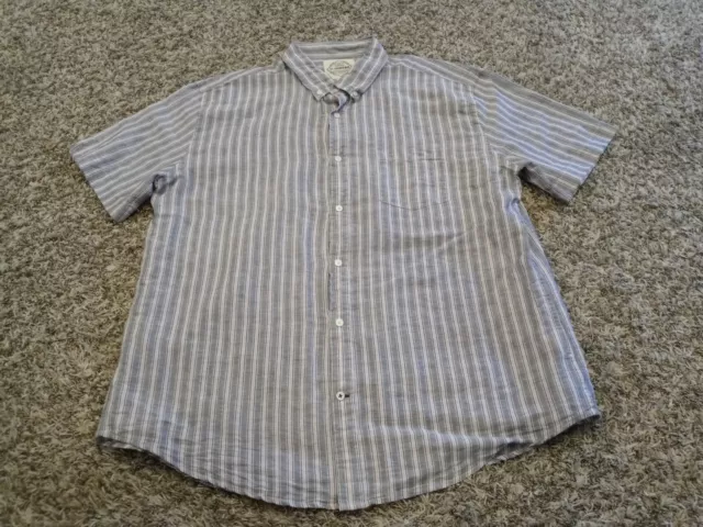 St Johns Bay Mens Shirt Size 2XL Gray Pink Striped Linen Blend Short Sleeve