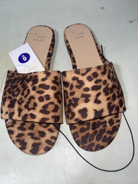 Heidi Leopard Print Slide Sandal Fabric Open Toe Womens Size 6.5W A New Day Wide