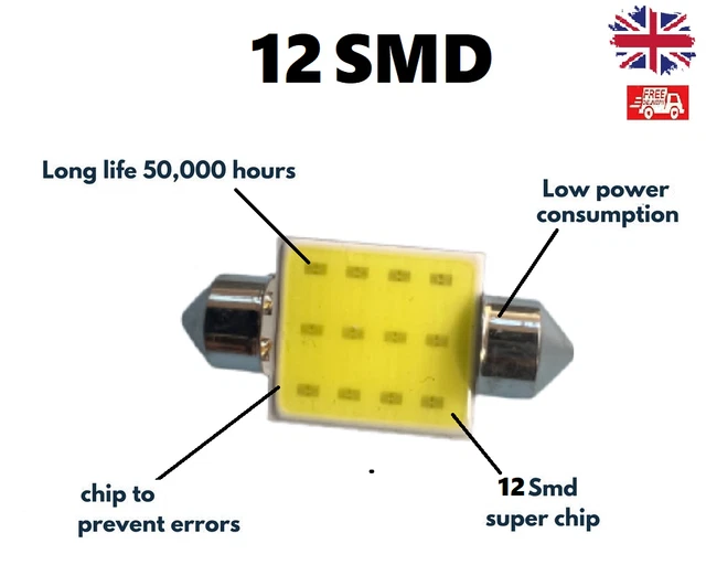2 LED Torpedo 41mm 8 SMD 7020 Kein Fehler Leuchten Weiß Innen