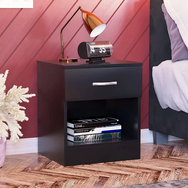 Vida Designs Cassetto comodino nero, comodino, 1 cassetto, comodino