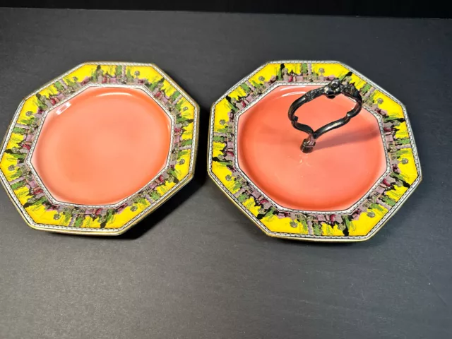 ROYAL WINTON Grimwades England B766 Handled Tray&Plate Pink Greek Scene 7" wide
