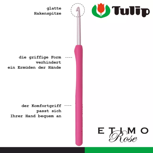 Tulip Etimo Rose Häkelnadel Komfortgriff glatte Hakenspitze griffig 11 Größen 2
