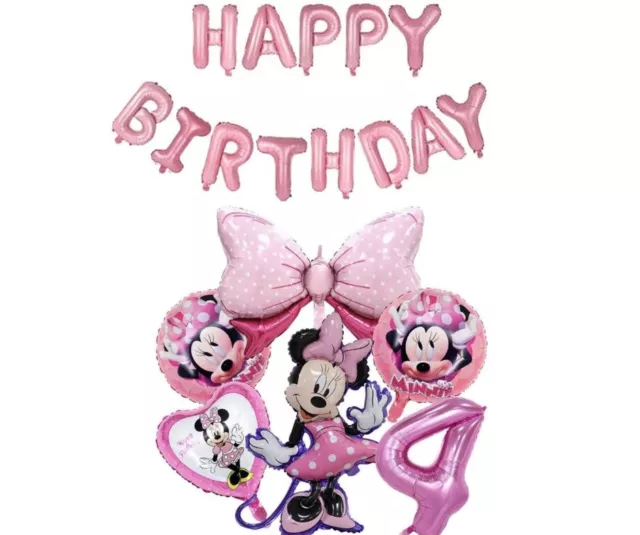 Minnie Mouse 4th Birthday Girls Pink Balloon Set Party Decorations Age 4 Kids