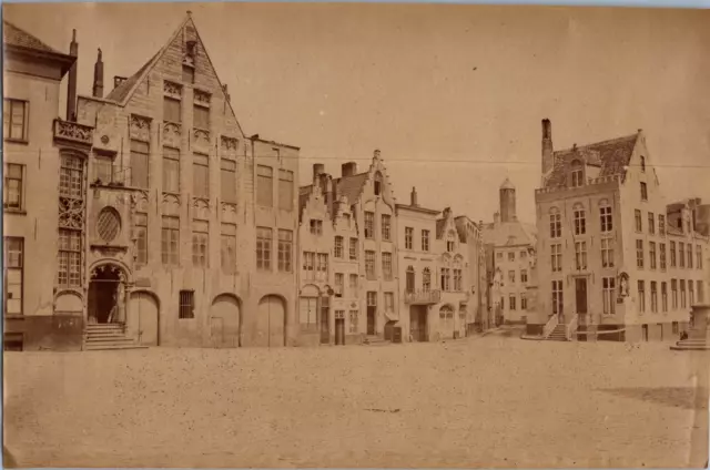 Belgique, Bruges, Place Jean Van Eyek, Vintage print, circa 1880 Tirage vintage