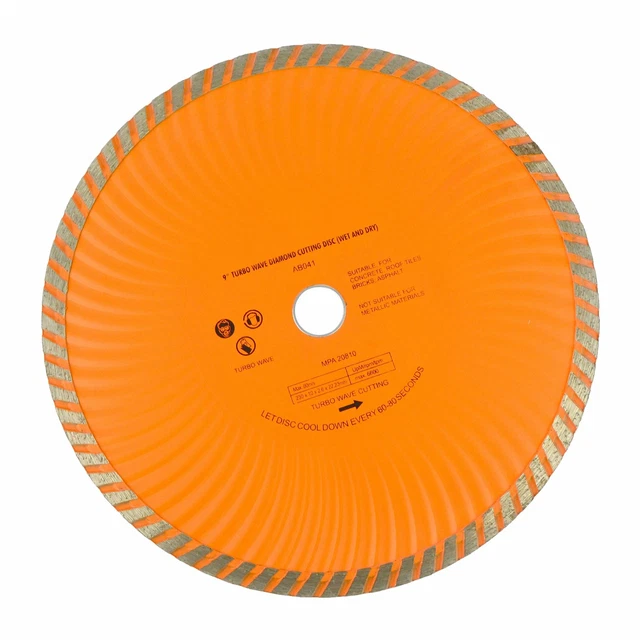 9" 230mm Turbo Wave Diamond Cutting Disc (Wet and Dry) Angle Grinder Disc TE450