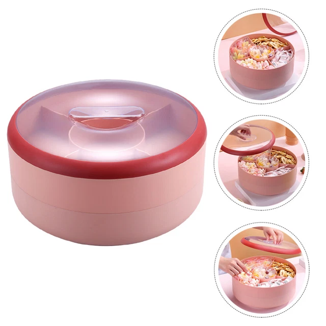Piatto per spuntini, in plastica, con 4 scomparti, con coperchio e manico, vassoio da portata rettangolare, per caramelle, frutta, noci, snack